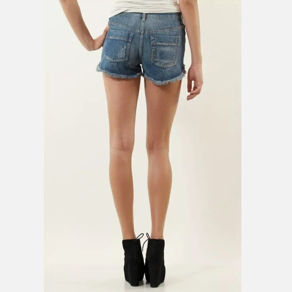 Free People Tulum Embroidered Raw Hem Denim Shorts size 25